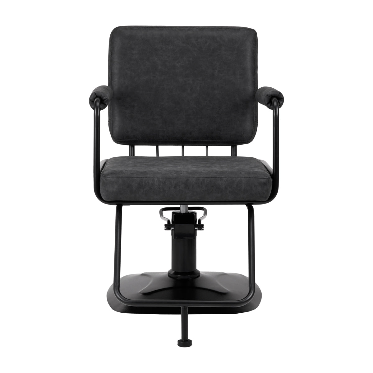 Base quadrata in metallo nero e pistone idraulico della poltrona da parrucchiere Gabbiano Katania Loft con regolazione altezza 44-56 cm