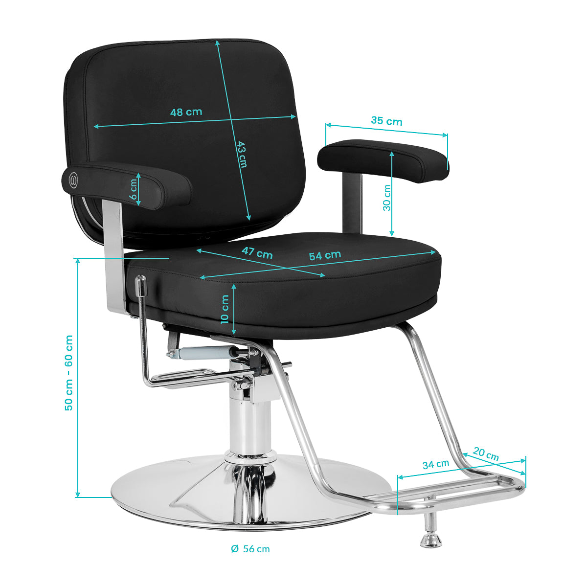 dimensioni-tecniche-sedia-parrucchiere-omega-astra-plus-nero