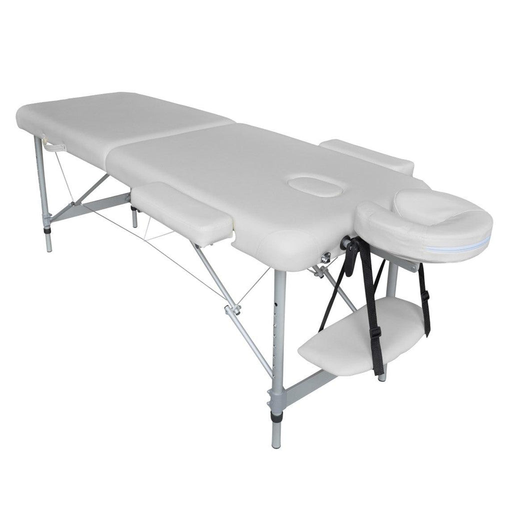 Lettino per massaggio portatile, Poggiatesta, Pieghevole, Alluminio, 186x60 cm, Crema
